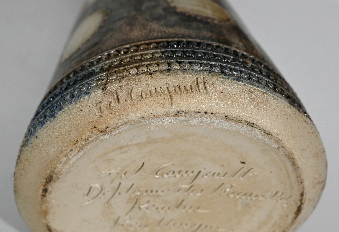 photo for sale Salt Sandstone Vase Signed Jc. Courjault For Keraluc Quimper  1960