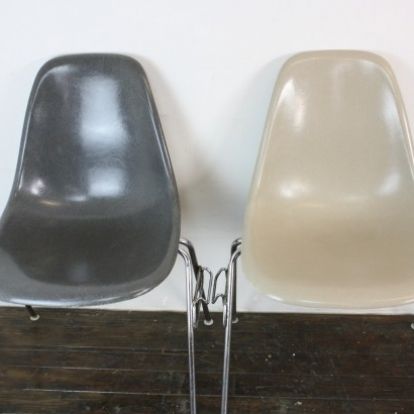 Eames Herman Miller Dss Side Chairs In Elephant Hide Grey / Light Greige / Black / Parchment On Original Stacking Bases photo for sale
