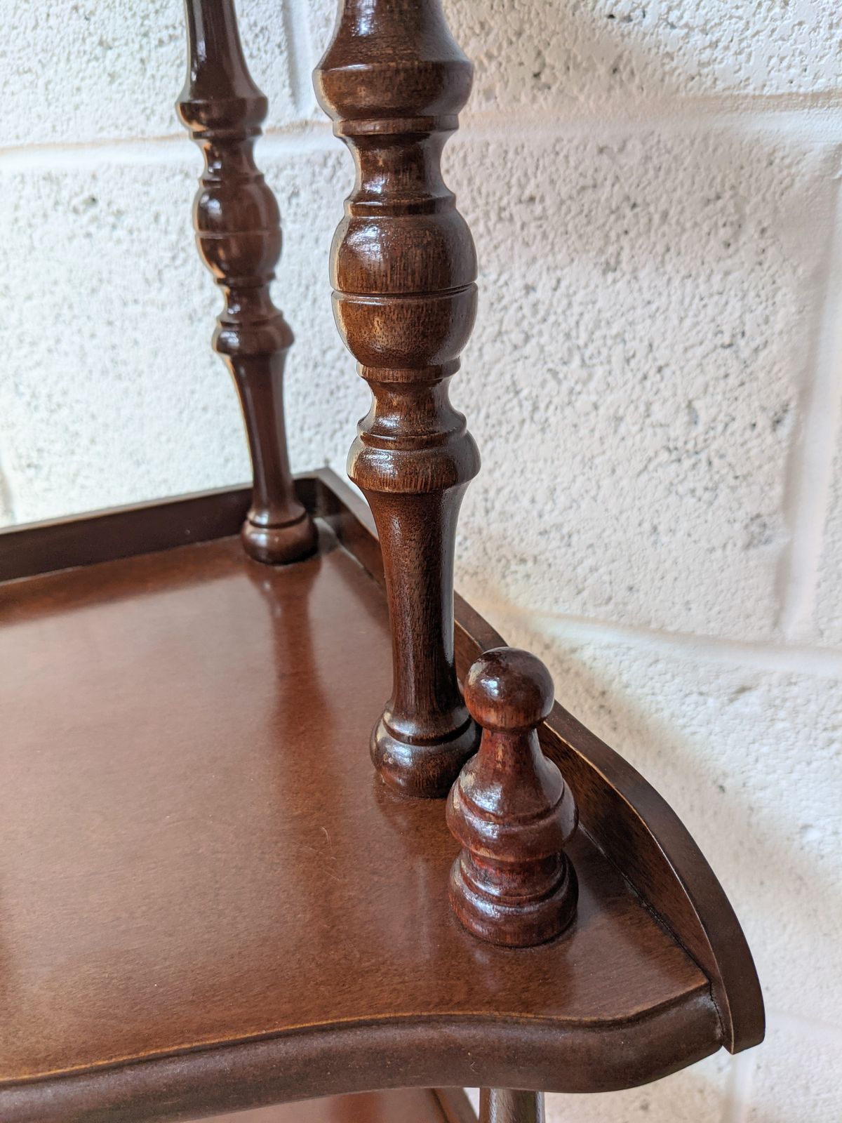 Vintage Tall 5 Shelf Dark Wood Corner Shelves photo for sale