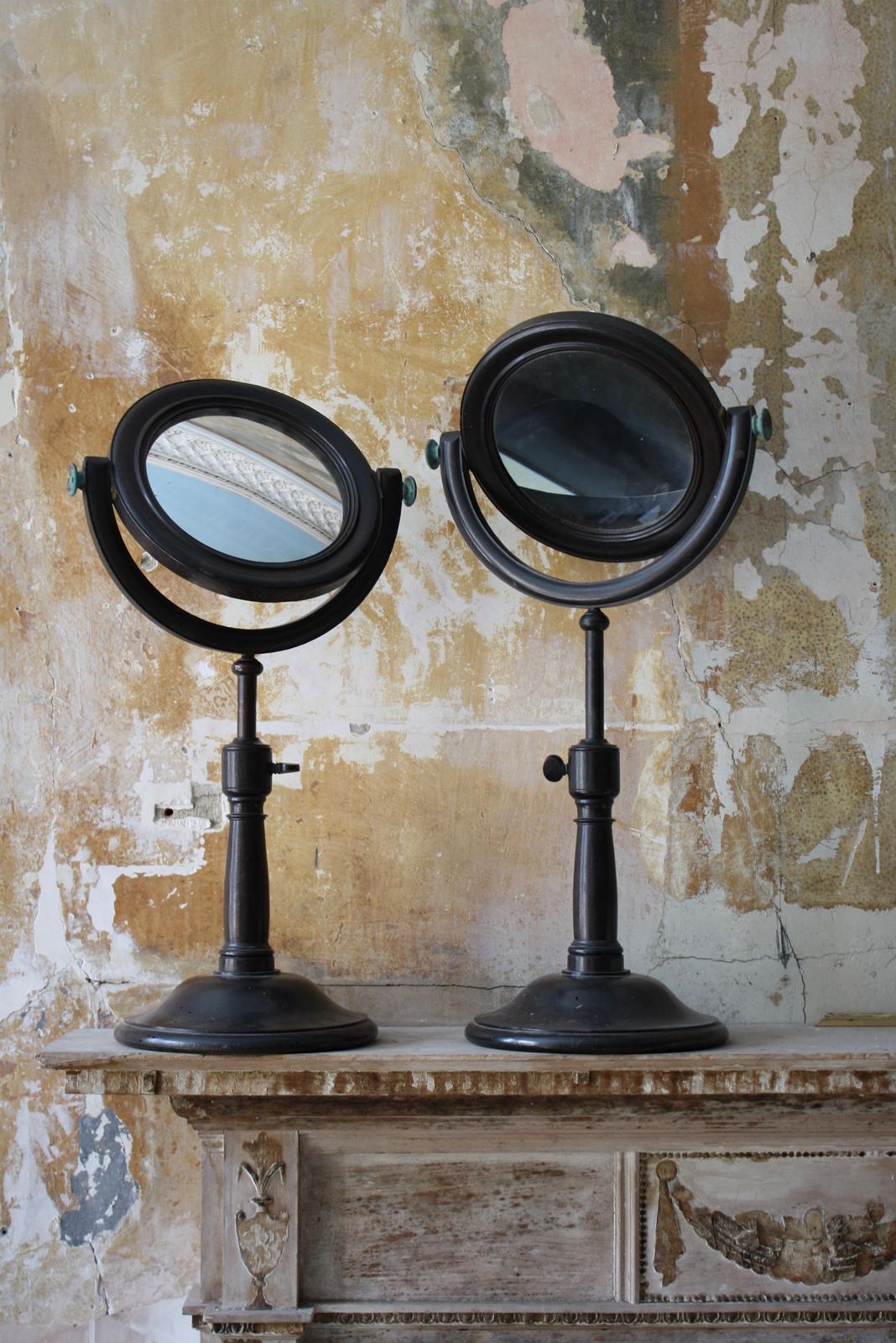 photo vinterior 19th C Pair Of Large Optical Experimental Scientific Mirrors Concave & Convex