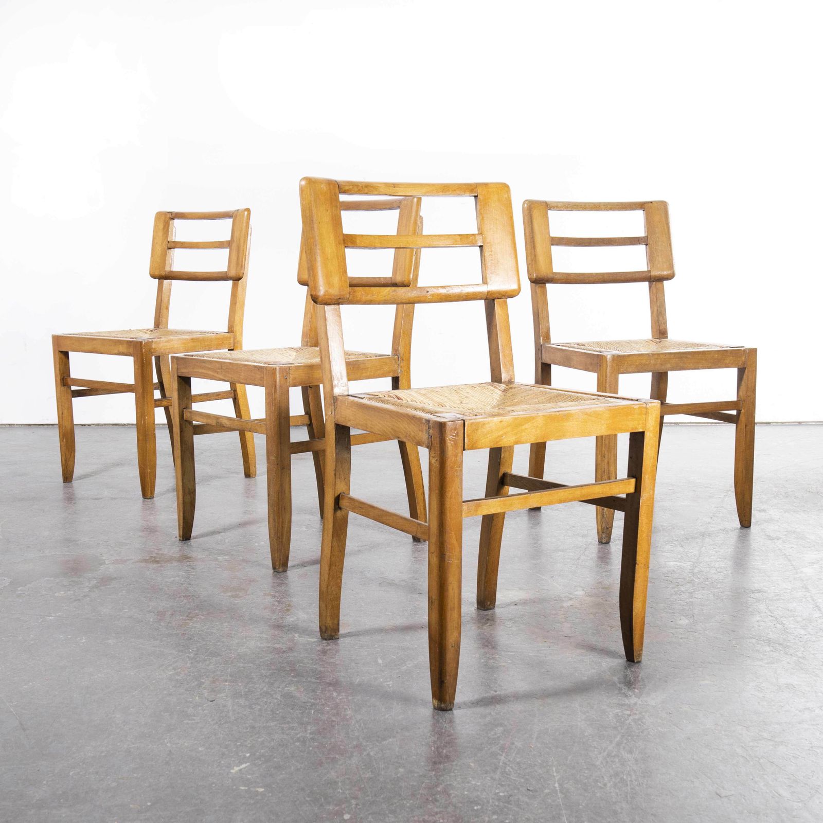 1950’s French Rush Seated Dining Chairs Pierre Crueges – Set Of Four