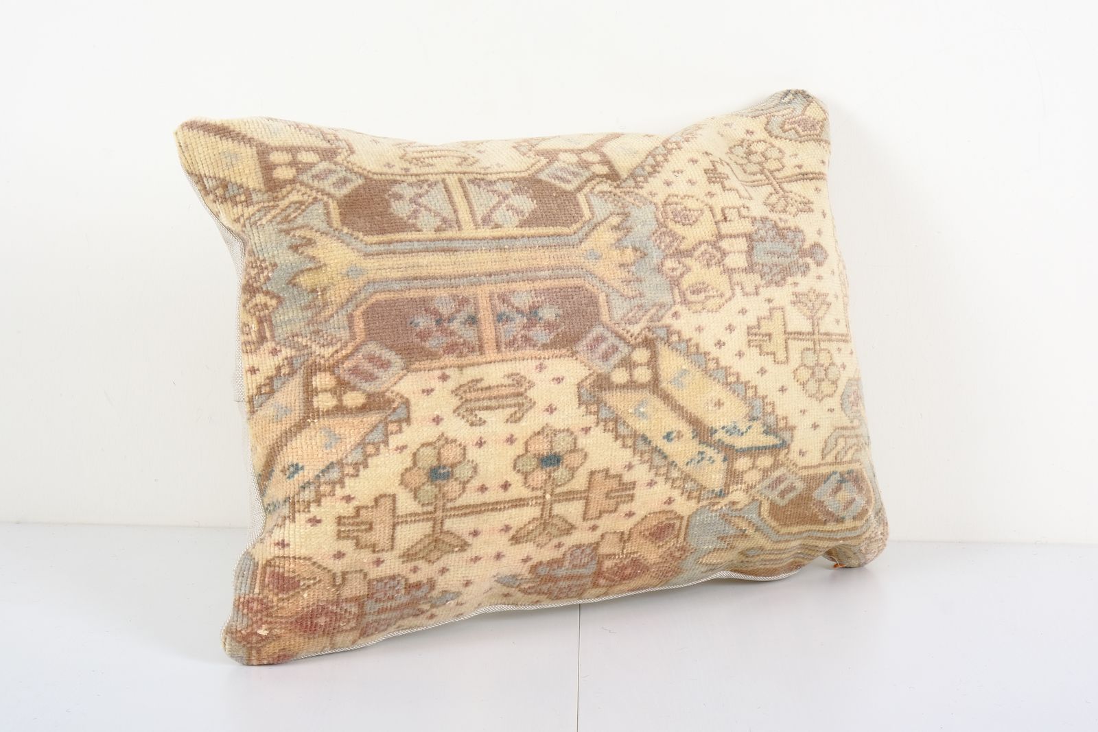 Turkish Oushak Rug Pillow Copper Cover, Queen Boho Woven Bedding Carpet Pillow Cover, Oversize Turkish Lumbar 15'' X 21'' photo furniture