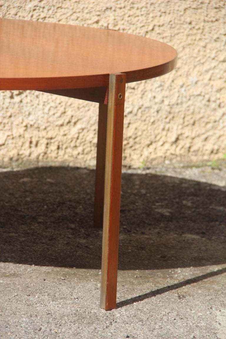 Round Coffee Table Mid Century Modern Italian Design Wood Teak Brass Parts photo vinterior