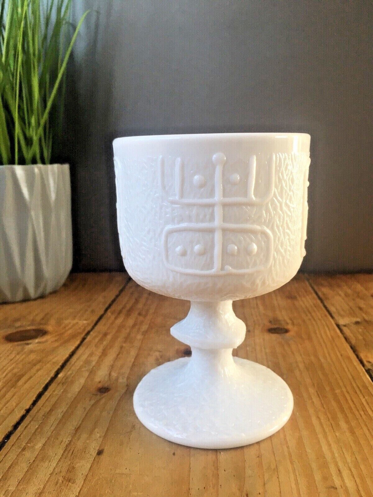 Unusual Milk Glass Goblet Retro Scandi Tribal Design Totem Portmeirion 60's 70's