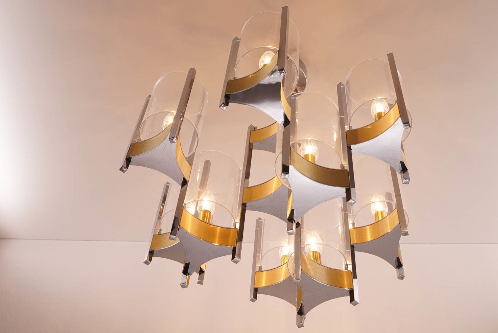 Sciolari Chandelier In Chrome And Brass photo for sale