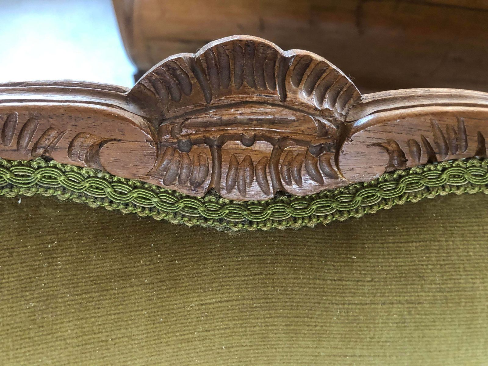 photo for sale Mid 20th Century Italian Style Armchairs And Sofa In Walnut Wood Carved   Set Of 3 Pieces