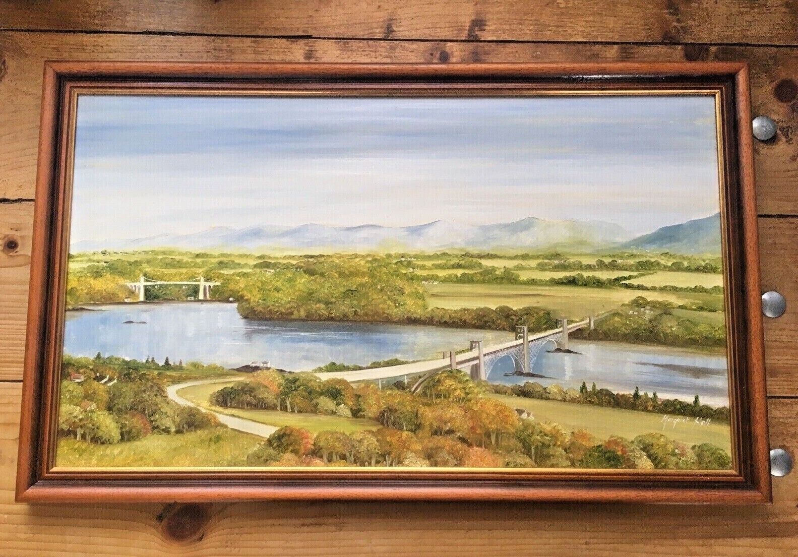 photo furniture Large Original Margaret Hall Framed Oil Painting Menai Britannia Bridge Anglesey