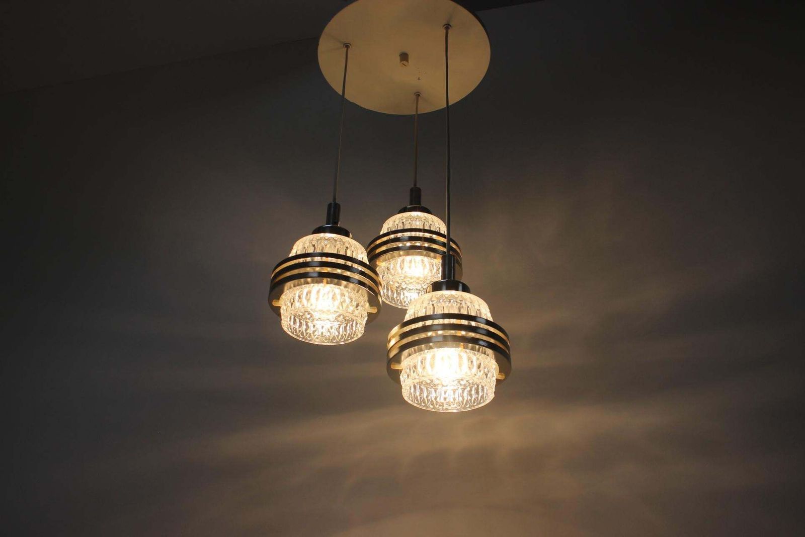 photo furniture Mid Century Adjustable Glass Chandelier By Pokrok Zilina, 1970s