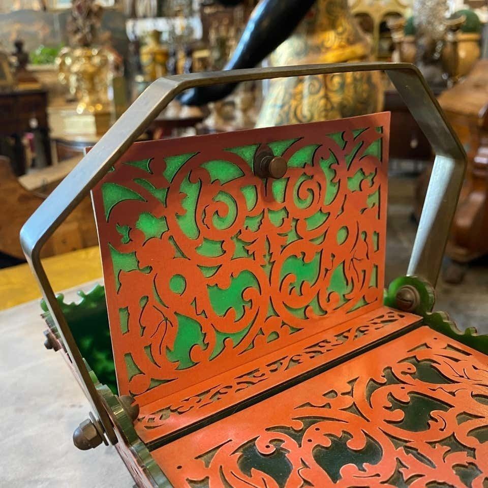 1960s Green And Pink Plexiglass And Brass Italian Basket photo buy