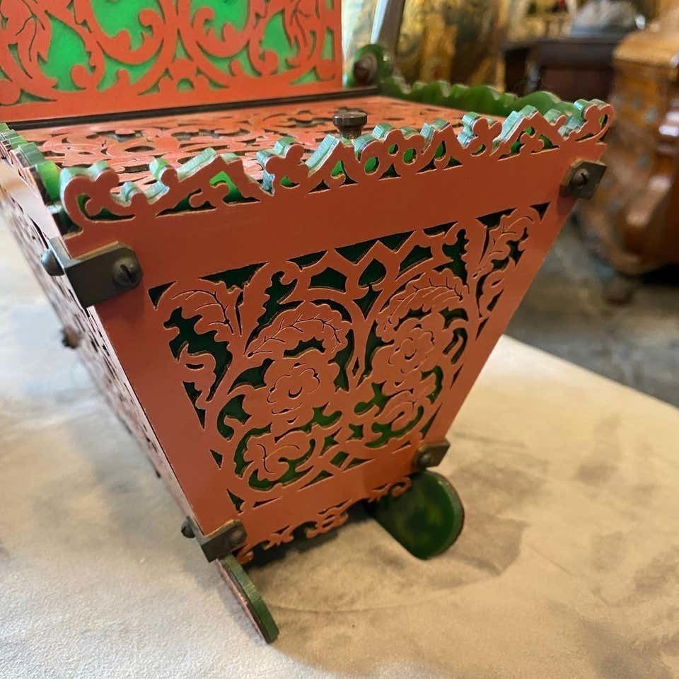 Home Decor 1960s Green And Pink Plexiglass And Brass Italian Basket photo