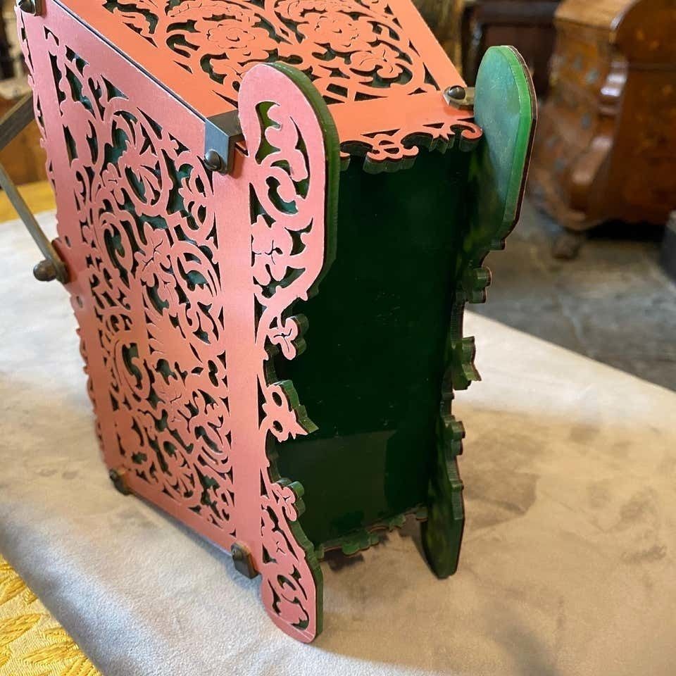 270.0 1960s Green And Pink Plexiglass And Brass Italian Basket photo