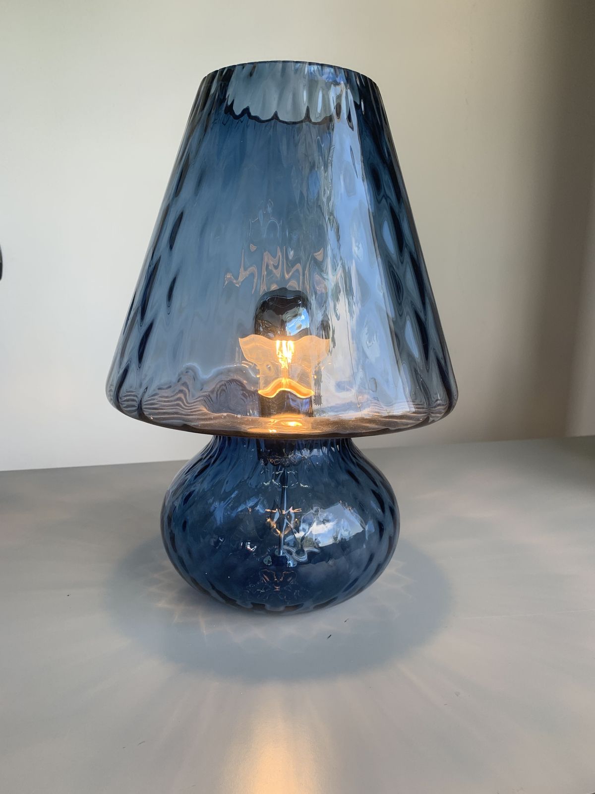 Table Lamp Murano Glass  Venetian Lamp In Blue Murano Glass With "Ballotton" Like Venini Style