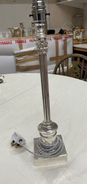 photo furniture Edwardian Silver Plated Corinthian Column Table Lamp Circa1910