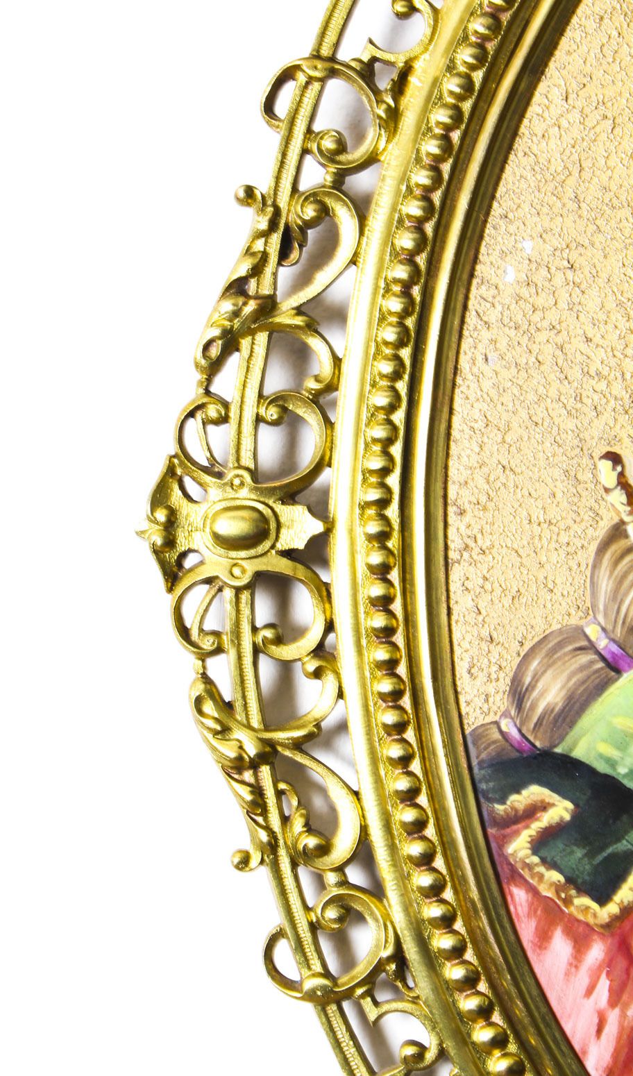 Antique Berlin Oval Porcelain Plaque Young Woman Ormolu Frame 19th C photo vinterior