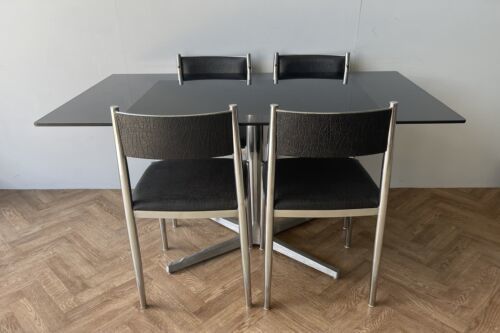 Amazing Vintage Smoked Glass Dining Table & 4 Matching Dining Chairs