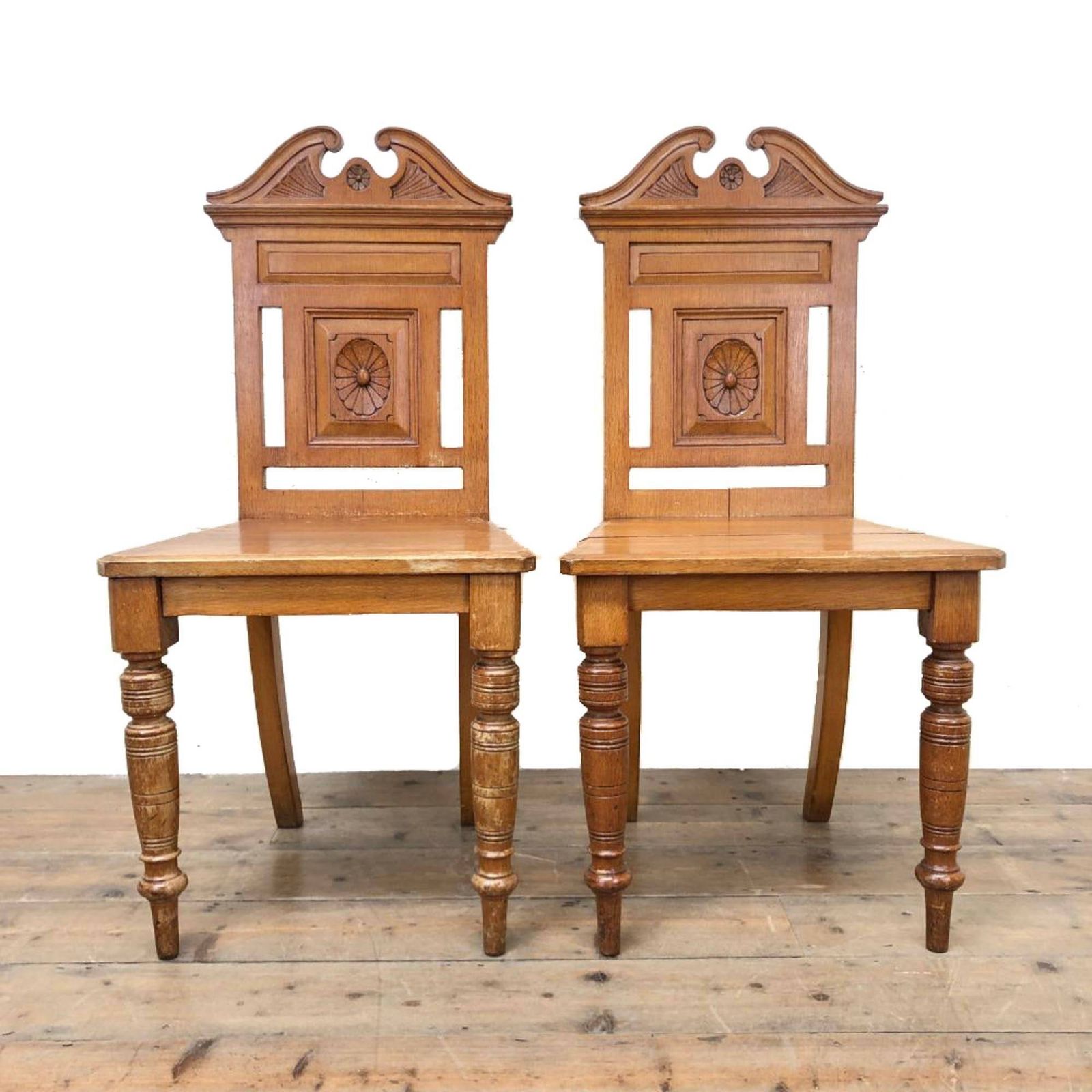 Pair Of Antique Carved Oak Hall Chairs