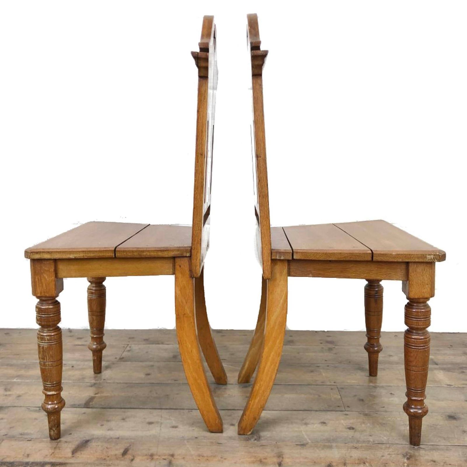 Pair Of Antique Carved Oak Hall Chairs photo Furniture