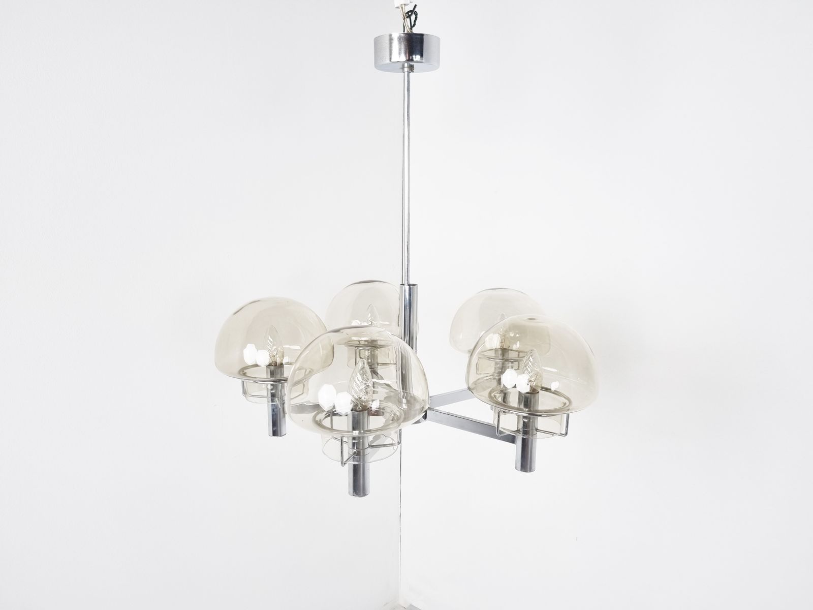 Vintage Italian Glass And Chrome Chandelier, 1970s photo Lighting