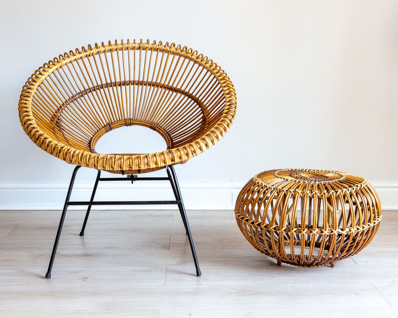 Franco Albini And Janine Abraham & Dirk Jan Rol Sunburst Chair & Lobster Pot Ottoman Footstool 1950s Mcm photo vintage