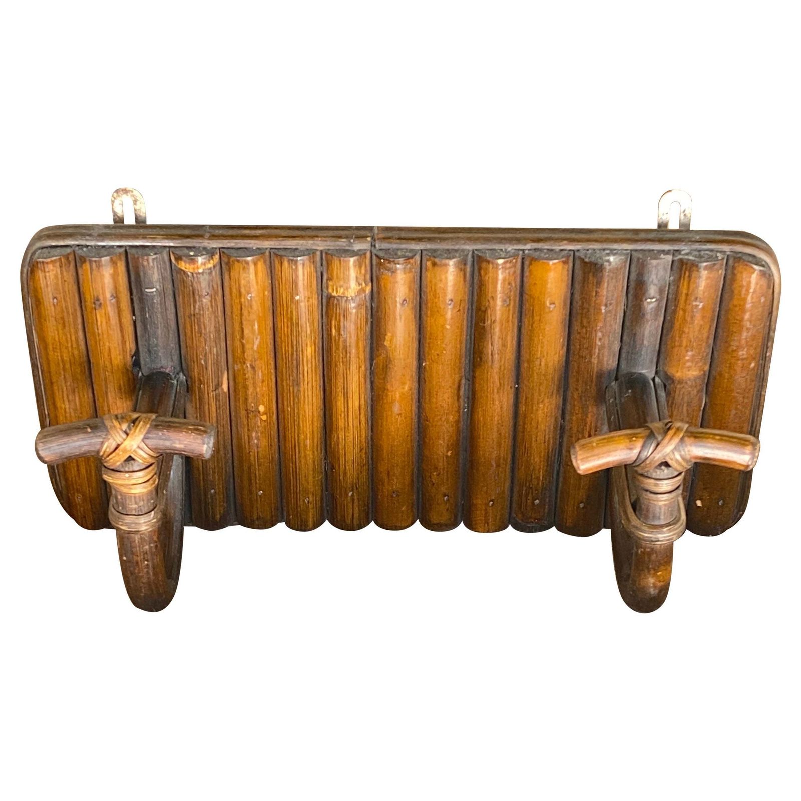 Wall Mounted Coat Rack, Brass With Brown Bamboo Hat Rack From The 1950s, France