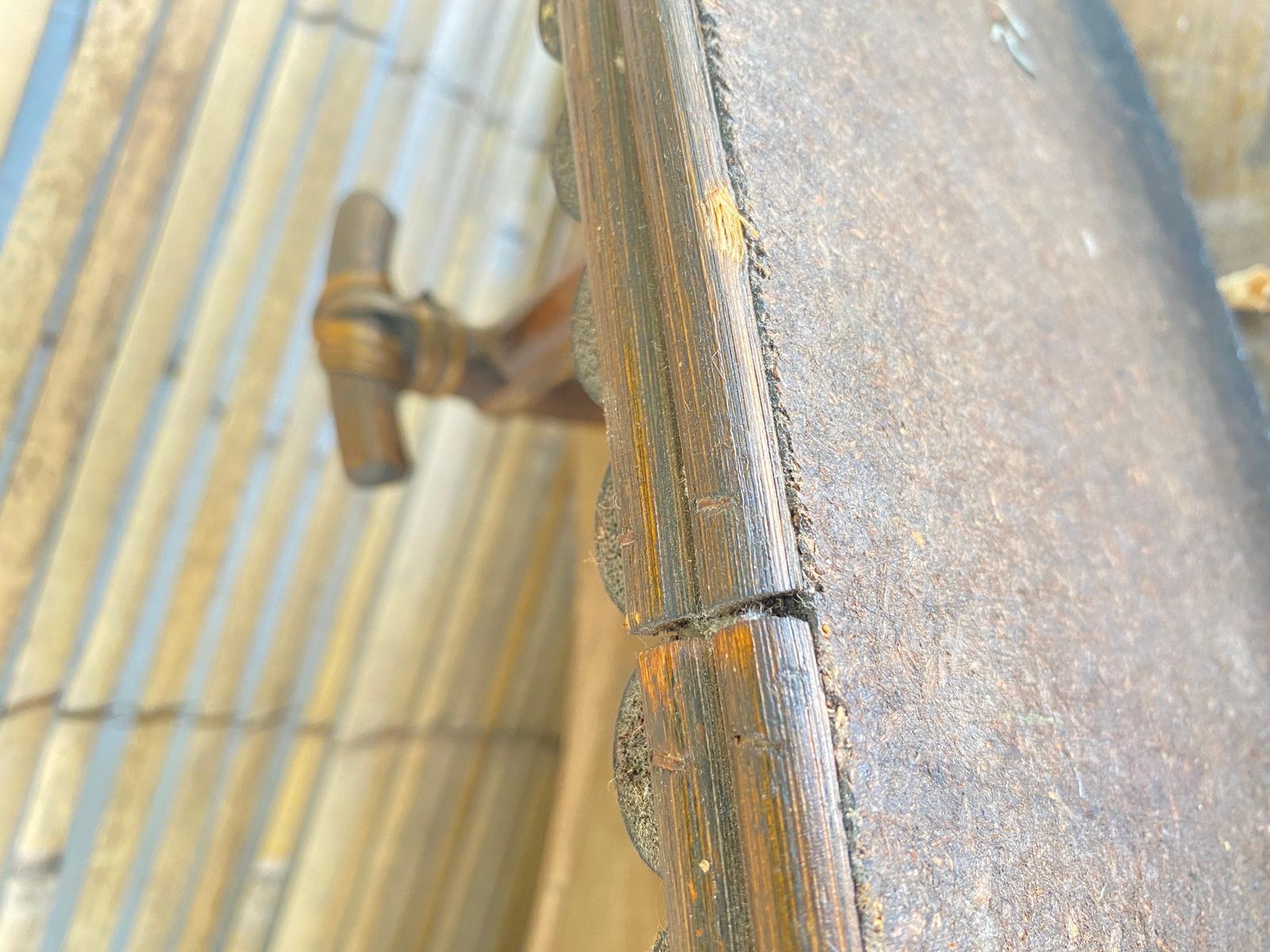 Wall Mounted Coat Rack, Brass With Brown Bamboo Hat Rack From The 1950s, France photo vinterior