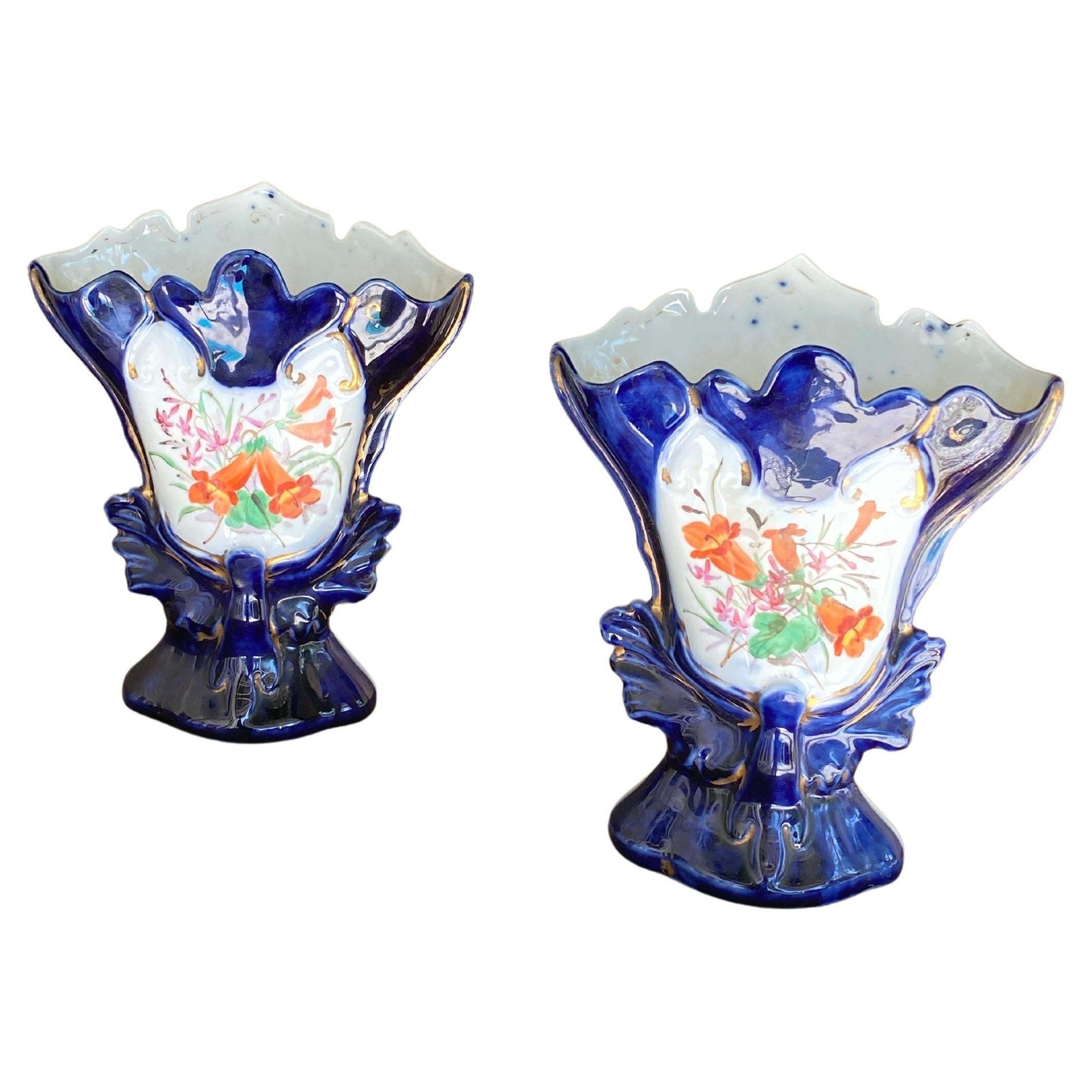Pair Of Vase Porcelain, Valentine, Old Paris, Flowers Pattern, France 1860