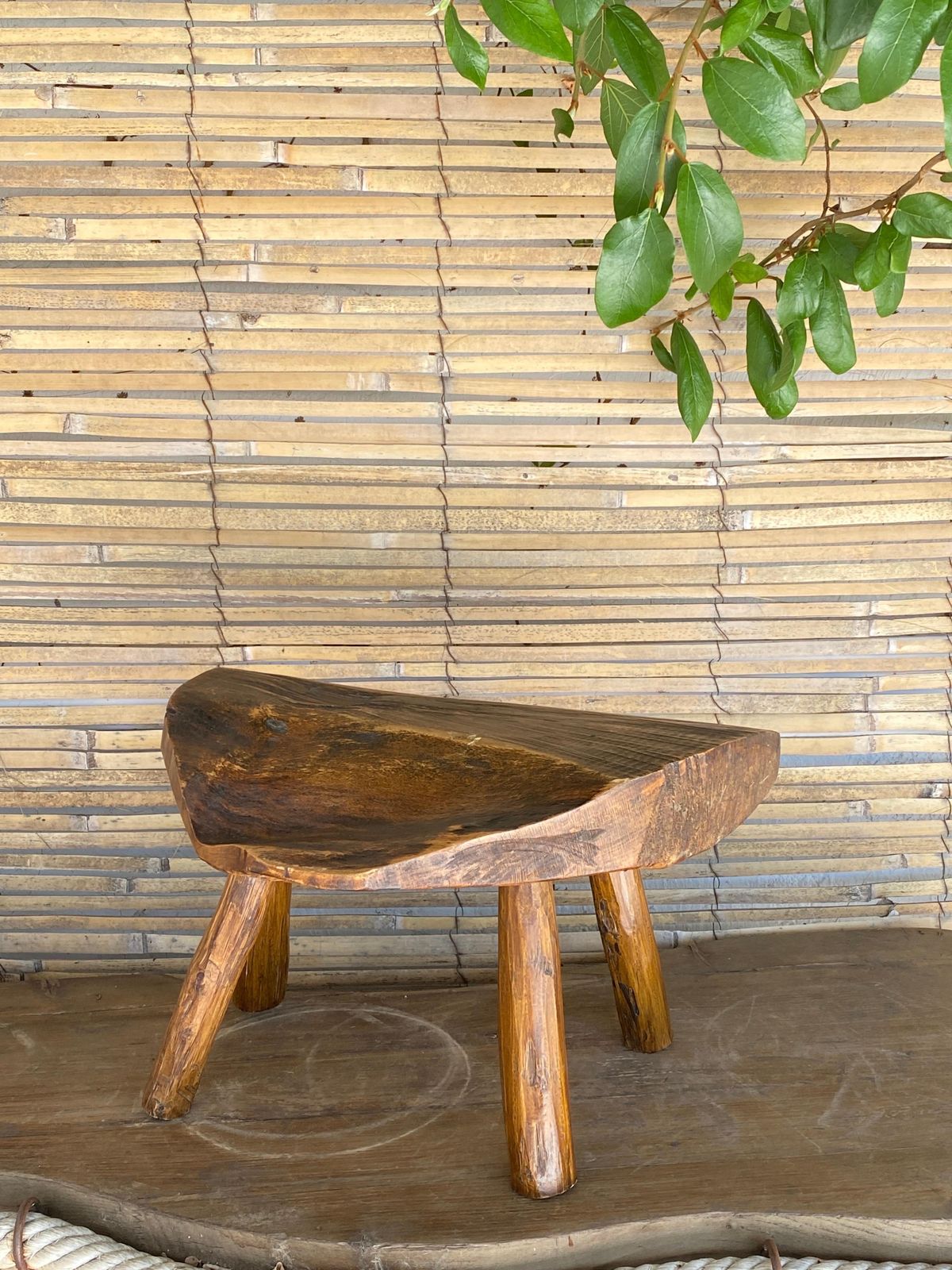 Brutalist Footstool In Wood, Free Shape, Brown Color, Low Size, France, 1950 photo furniture