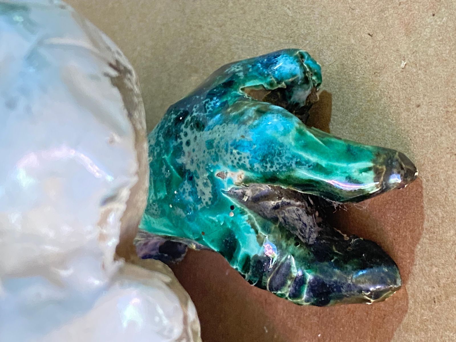 Ceramic Bird Sculpture, Enameled, White, Blue And Green Color, France 1960 photo buy