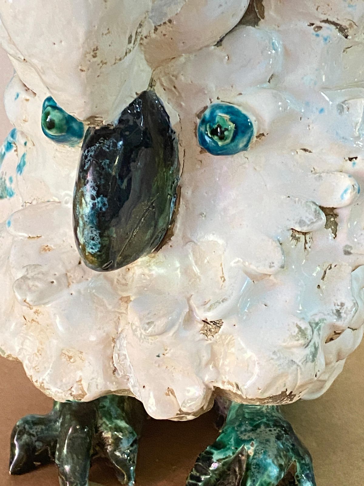 photo buy Ceramic Bird Sculpture, Enameled, White, Blue And Green Color, France 1960