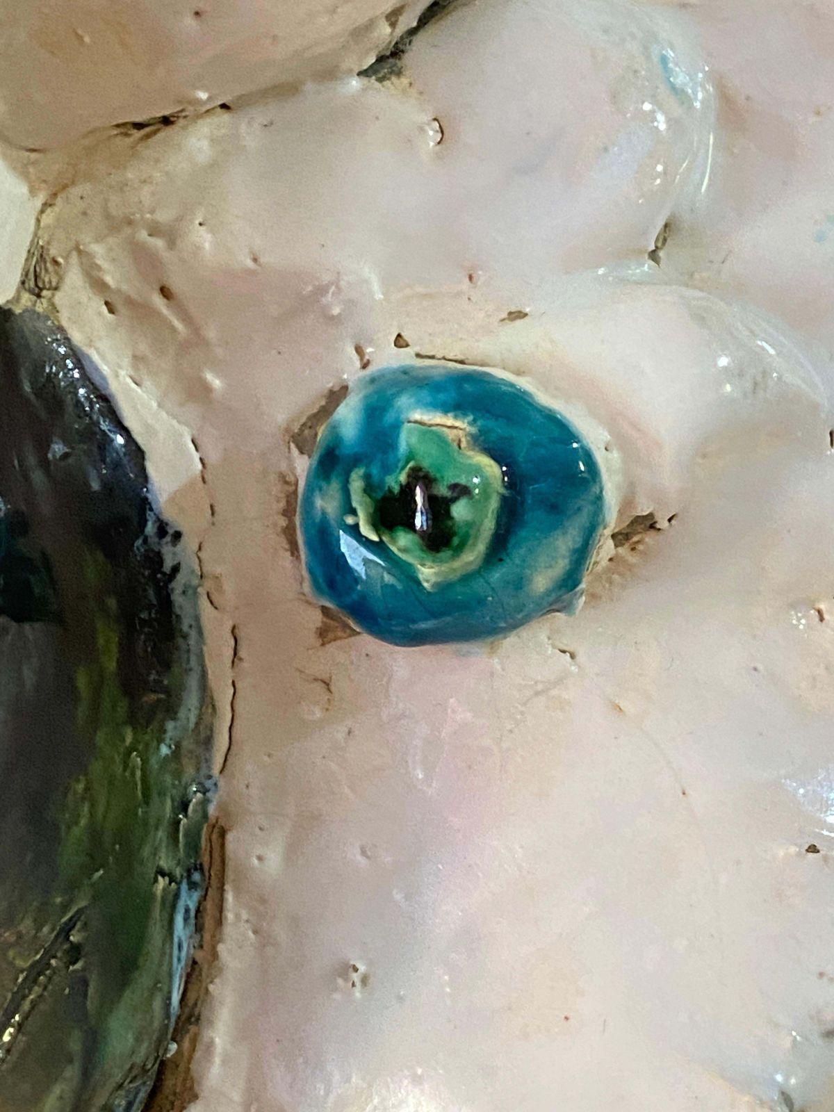 photo vintage Ceramic Bird Sculpture, Enameled, White, Blue And Green Color, France 1960