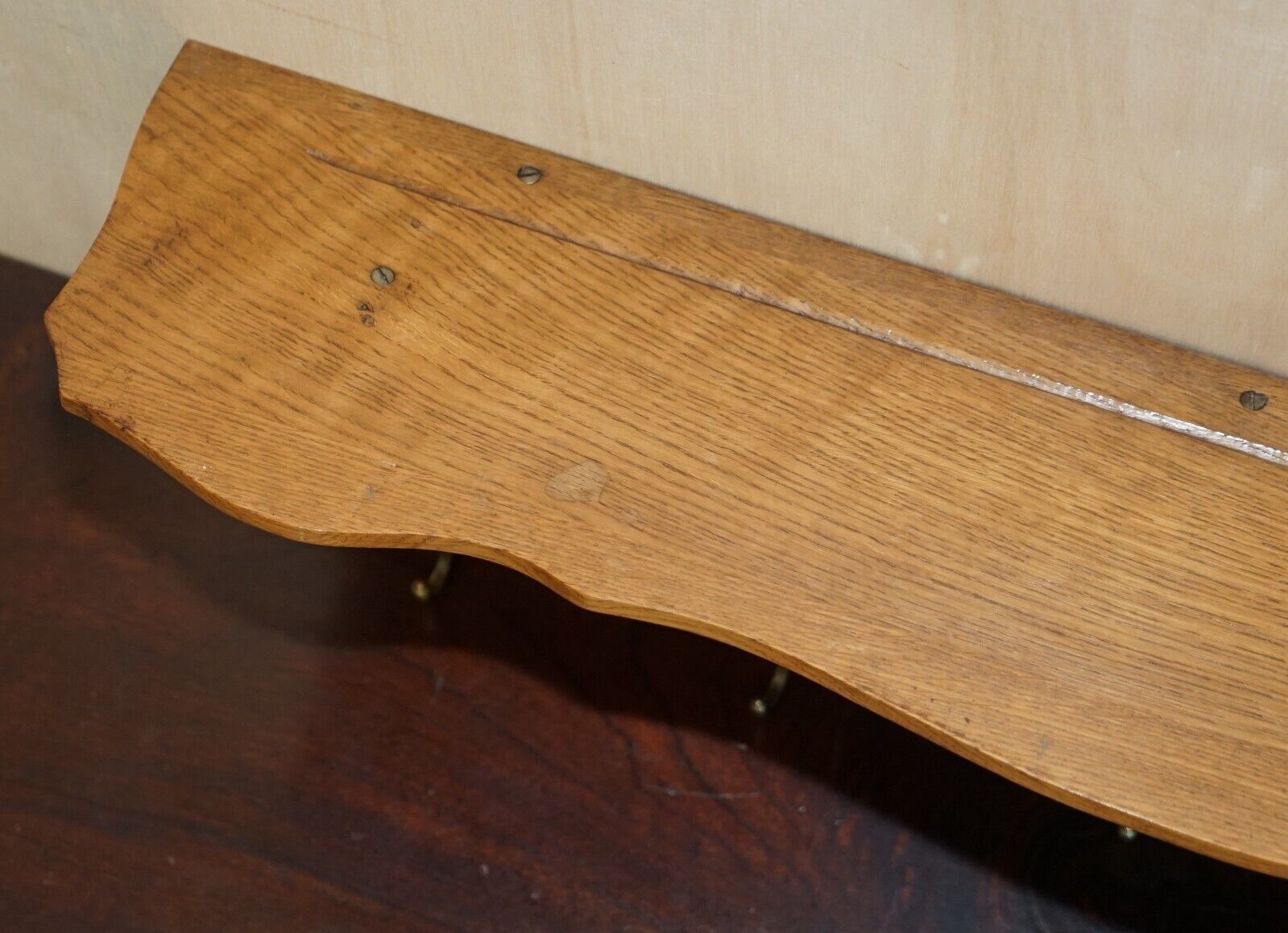 Furniture Antique Dutch Hand Carved Oak Coat Hat Scarf Wall Rack Hanger French Hooks photo
