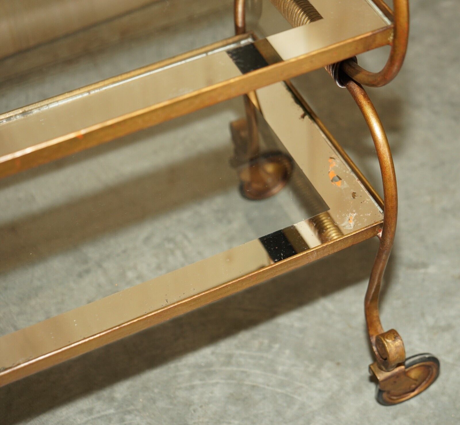 Stunning Antique Italian Circa 1950's Brass & Glass Tea Cake Serving Trolley photo buy