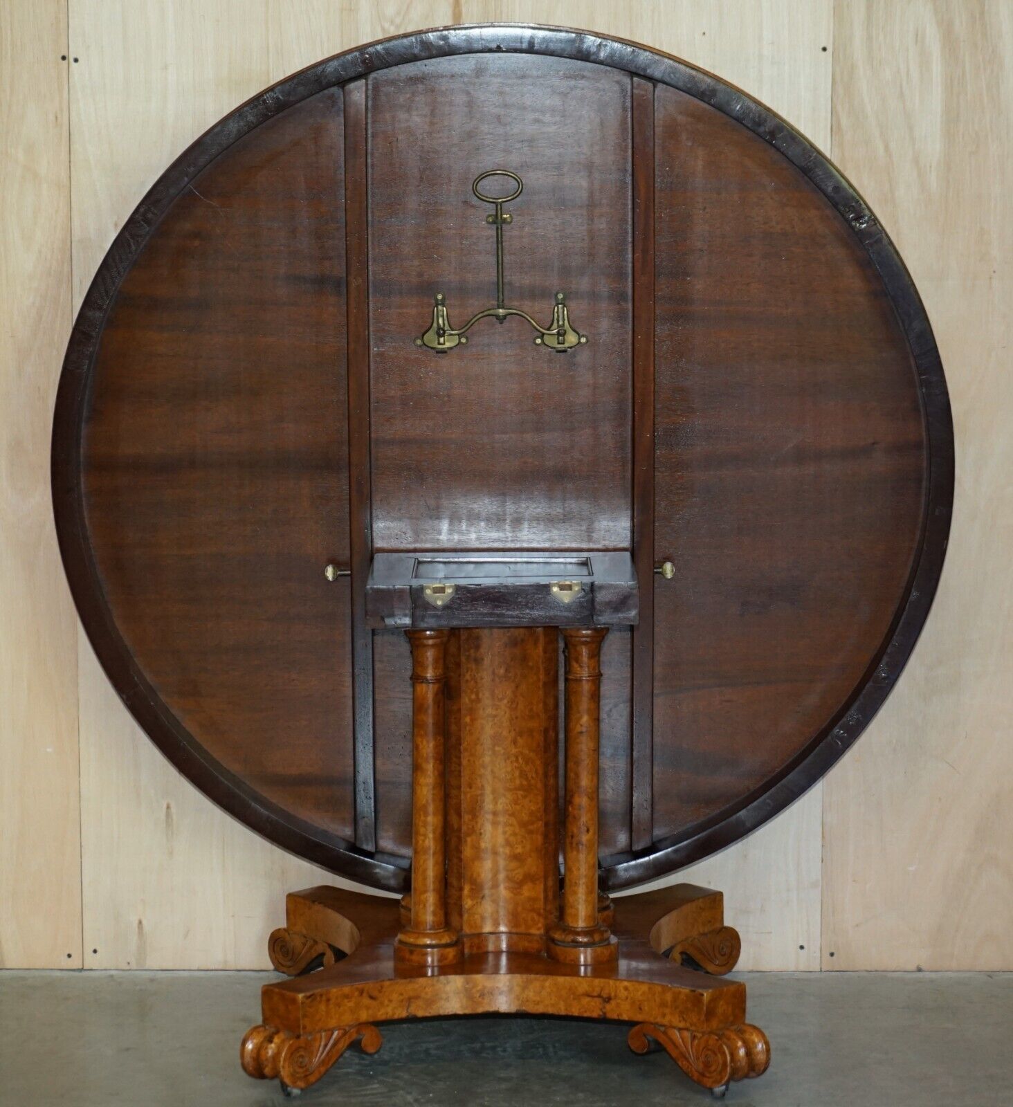 5000.0 Exquisite Important Burr Walnut Tilt Top Dining Occasional Table Stunning Base photo