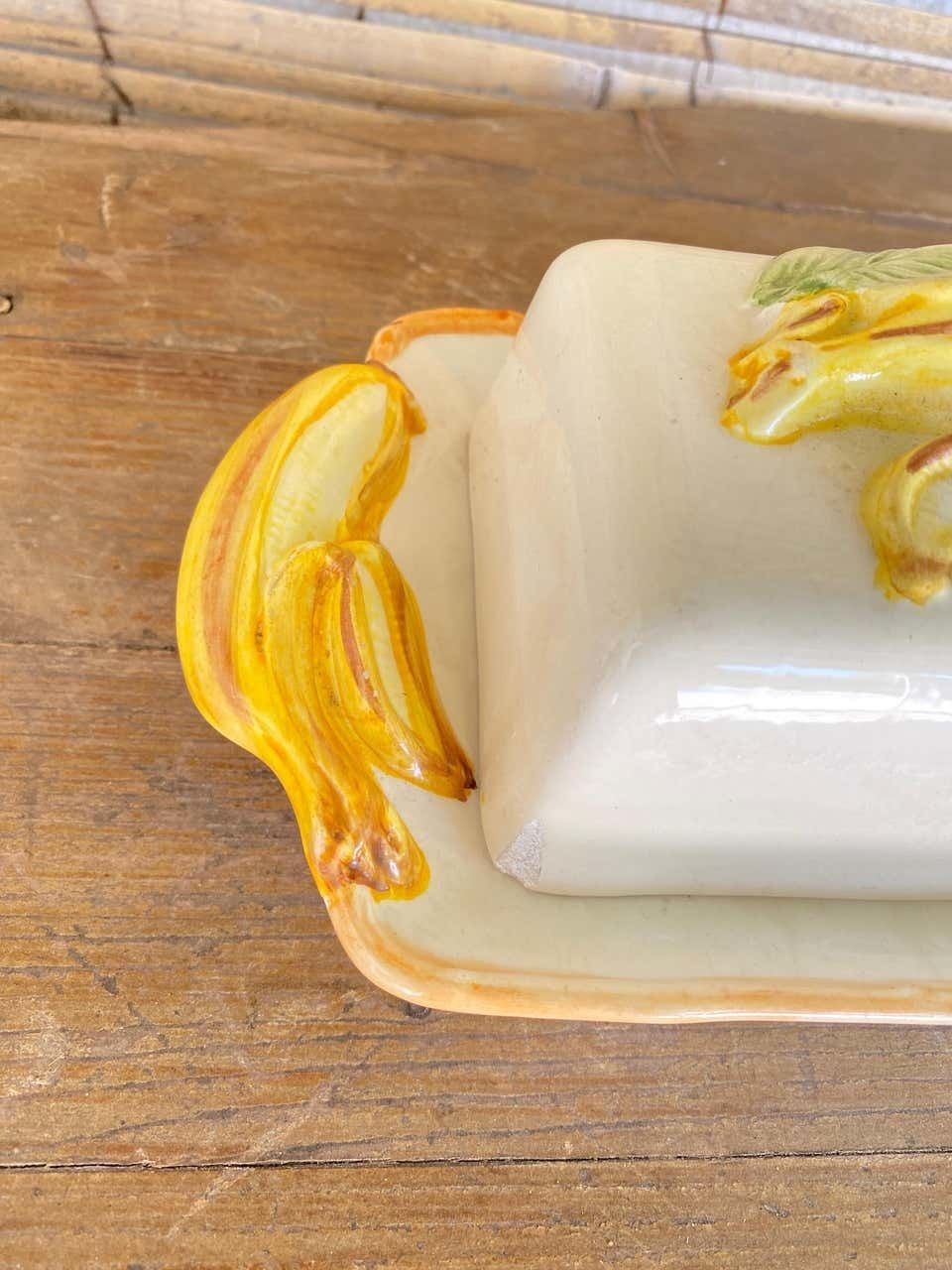 Butter Dish, Ceramic In The Style Of Majolica, Yellow Color, Portugal Circa 1970 photo Home Decor