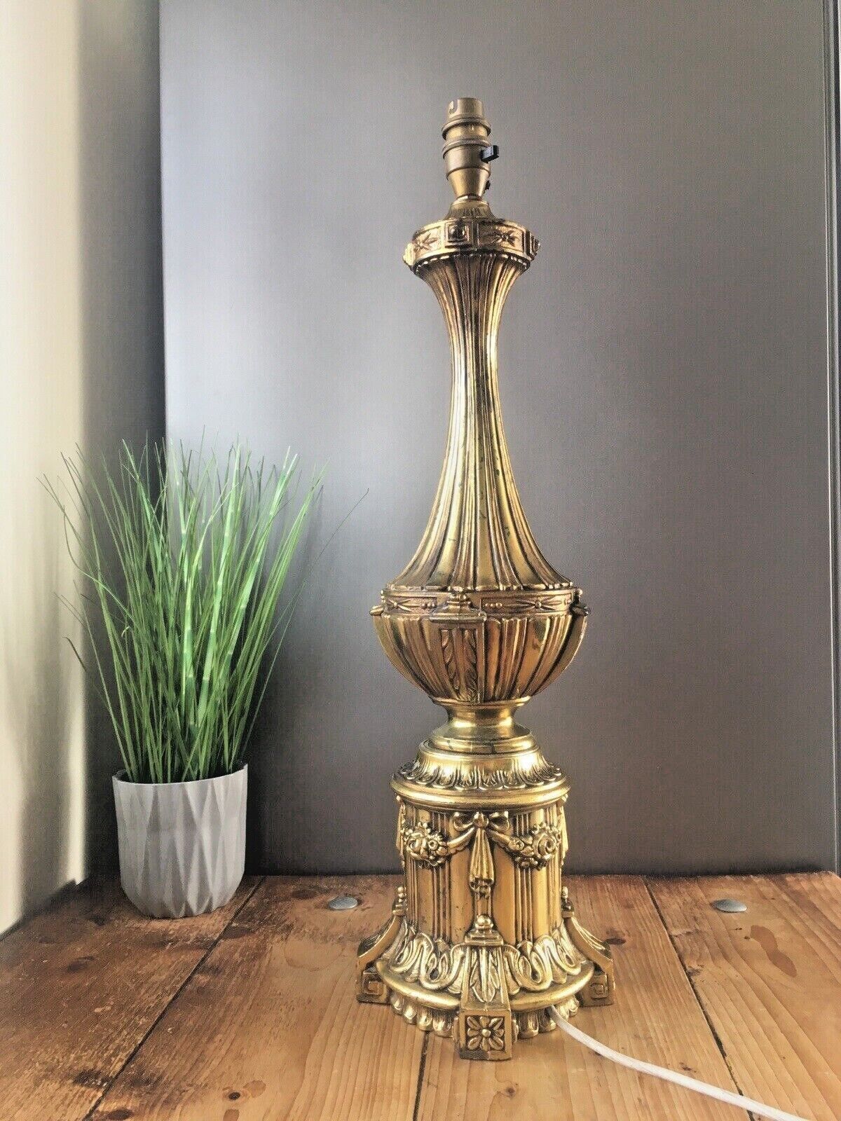 Large Grand Antique French Regency Empire Gilt Spelter Table Lamp Vintage Ornate photo vinterior