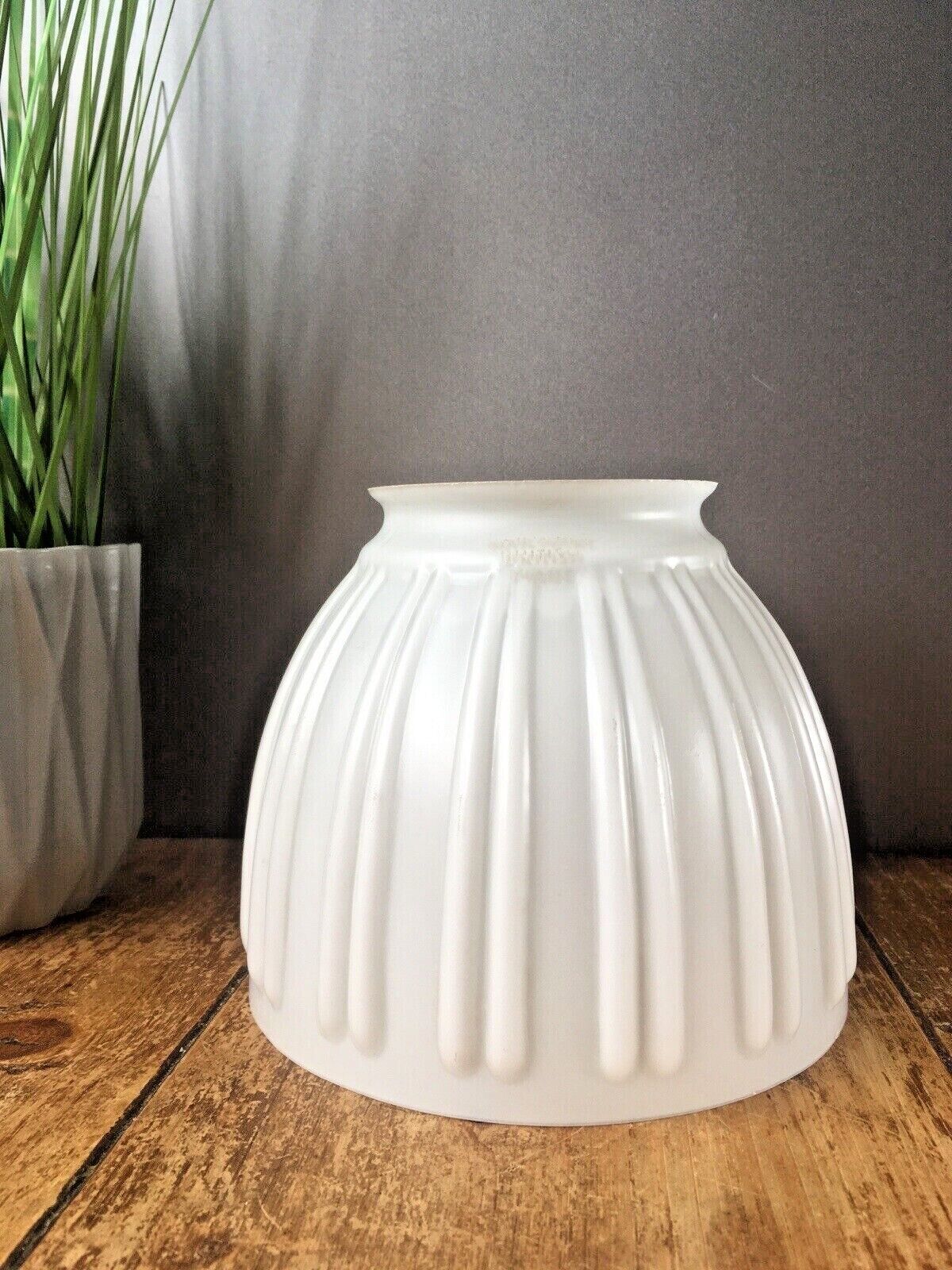 Art Deco Hailware Reeded Fluted Opaline Glass Lamp Shade & Gallery Ceiling Light photo Lighting