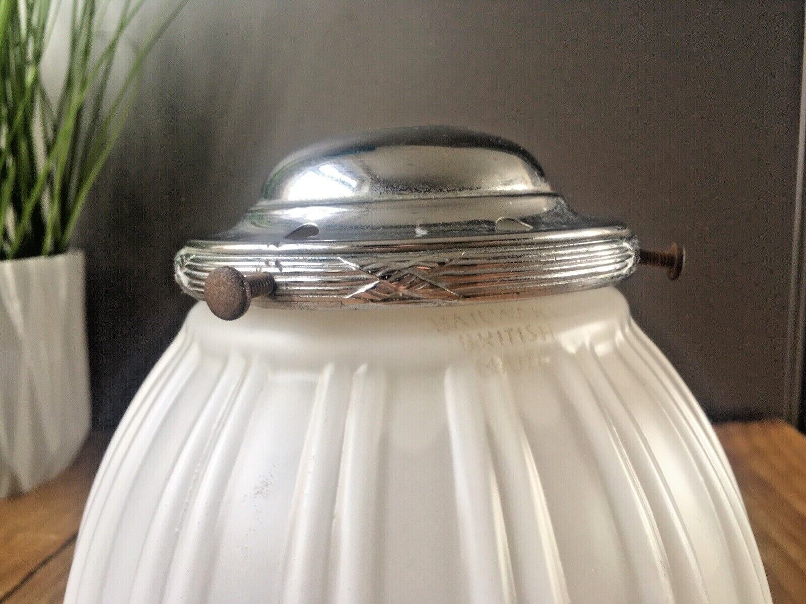 photo furniture Art Deco Hailware Reeded Fluted Opaline Glass Lamp Shade & Gallery Ceiling Light