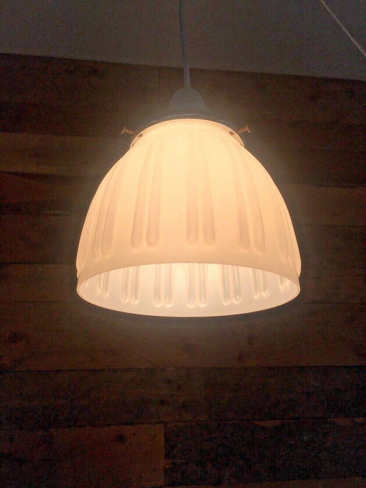 95.0 Art Deco Hailware Reeded Fluted Opaline Glass Lamp Shade & Gallery Ceiling Light photo