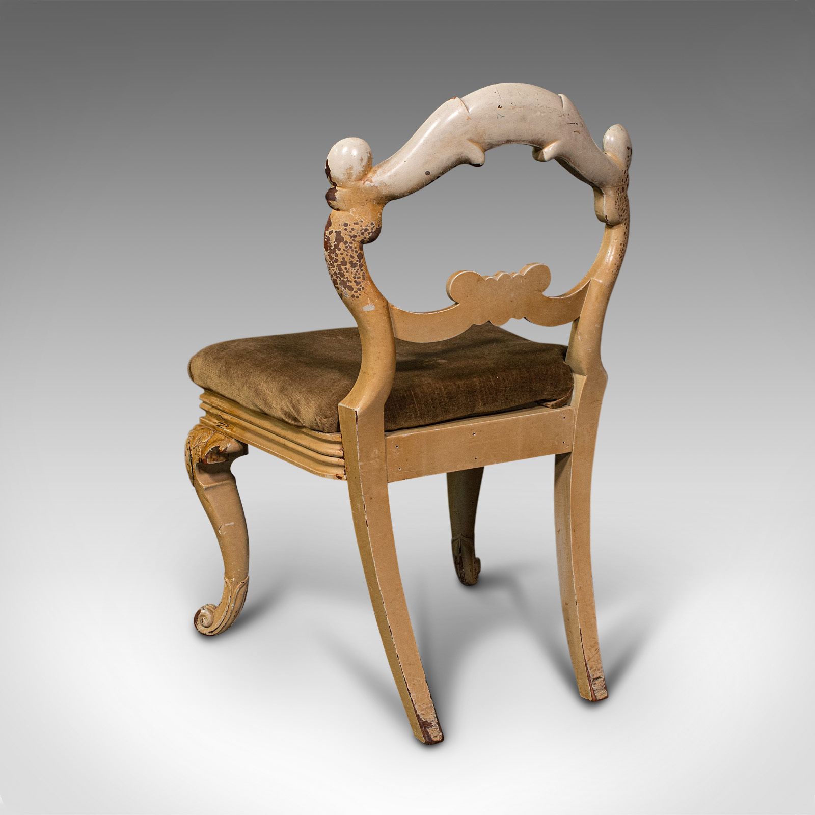 Pair Of Antique Side Chairs, French, Painted, Hall, Occasional Seat photo vintage