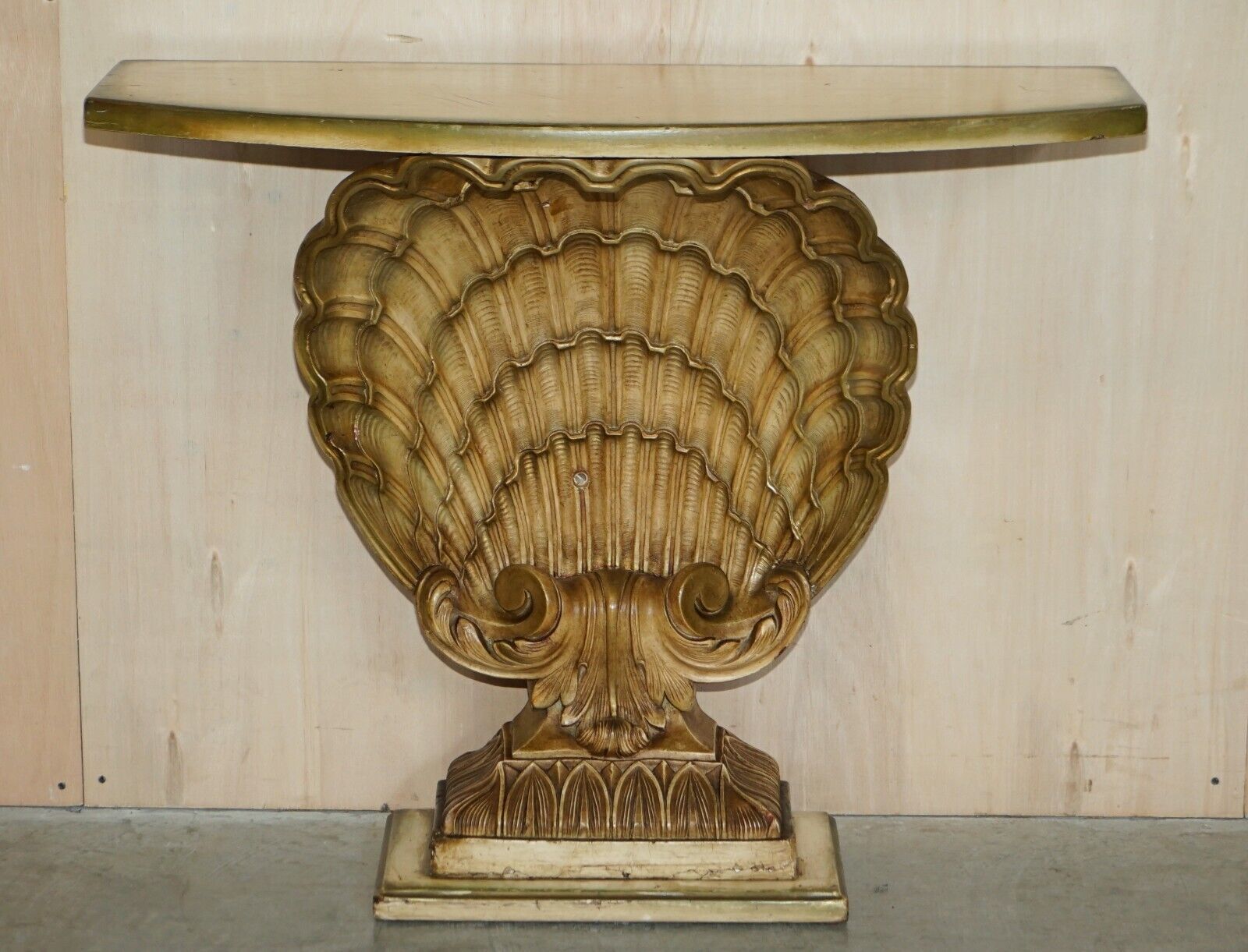 After Groult Mid Century Circa 1960's Gilt Plaster Sea Clamp Shell Console Table photo furniture