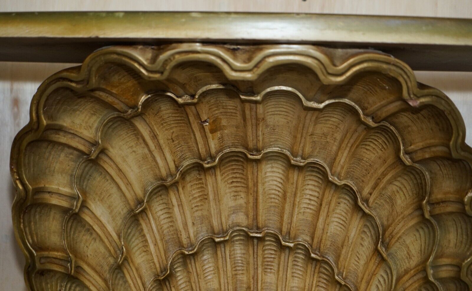 After Groult Mid Century Circa 1960's Gilt Plaster Sea Clamp Shell Console Table photo 3750.0