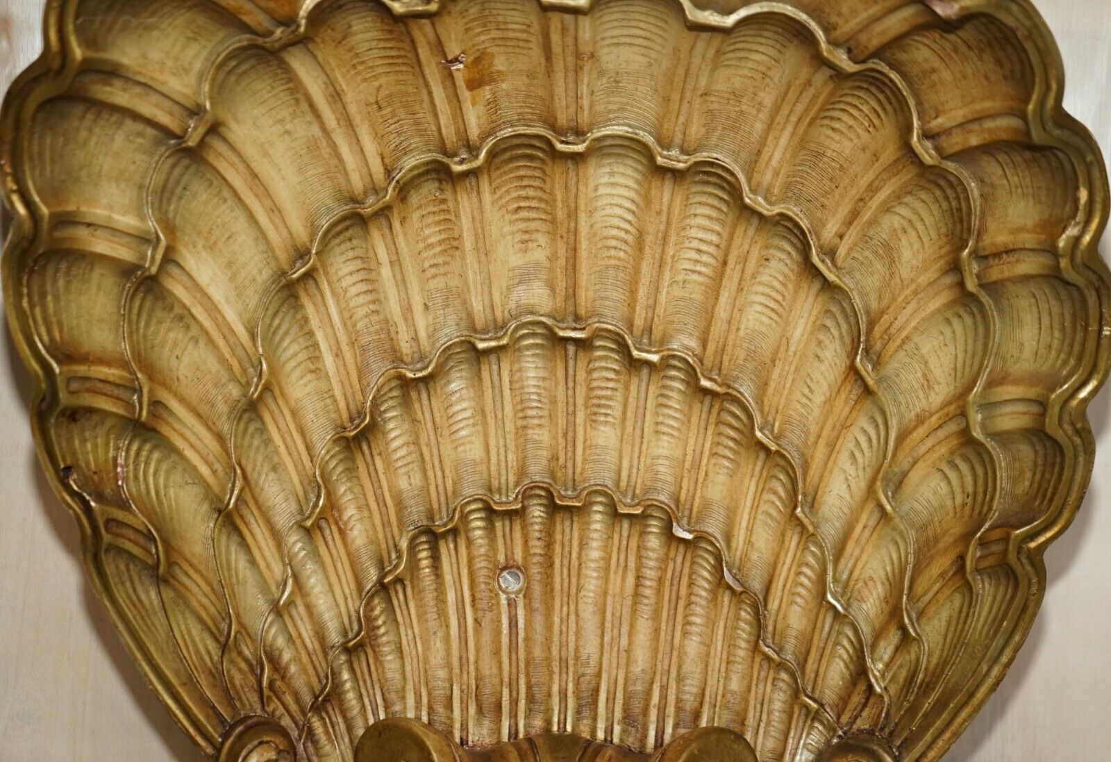 After Groult Mid Century Circa 1960's Gilt Plaster Sea Clamp Shell Console Table photo vinterior
