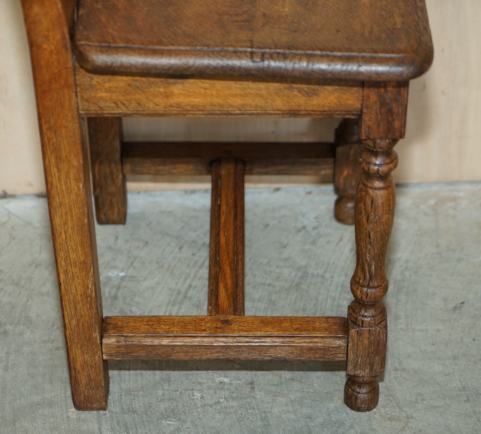 Furniture Suite Of Six Antique Victorian English Oak Chapel Dining Chairs Stunning Timber photo