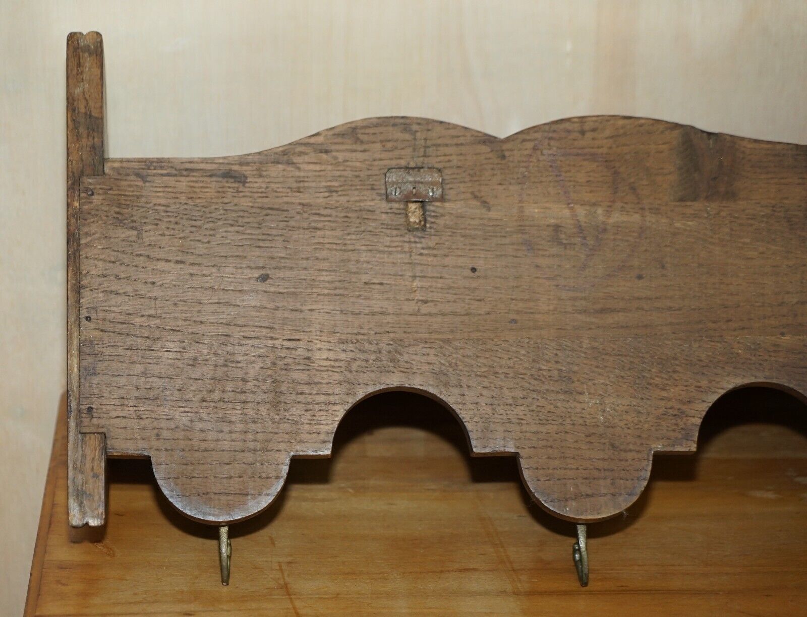 Furniture Lovely Antique Dutch Fine Cherub Oak Coat Hat Scarf Wall Rack Hanger Royal Hooks photo
