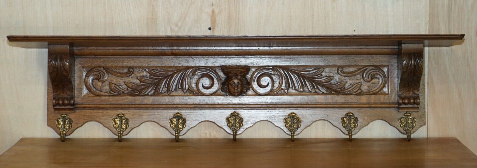 Fine Dutch Heavily Carved Oak Coat Hat Scarf Wall Rack Hanger Romantic Hooks photo furniture