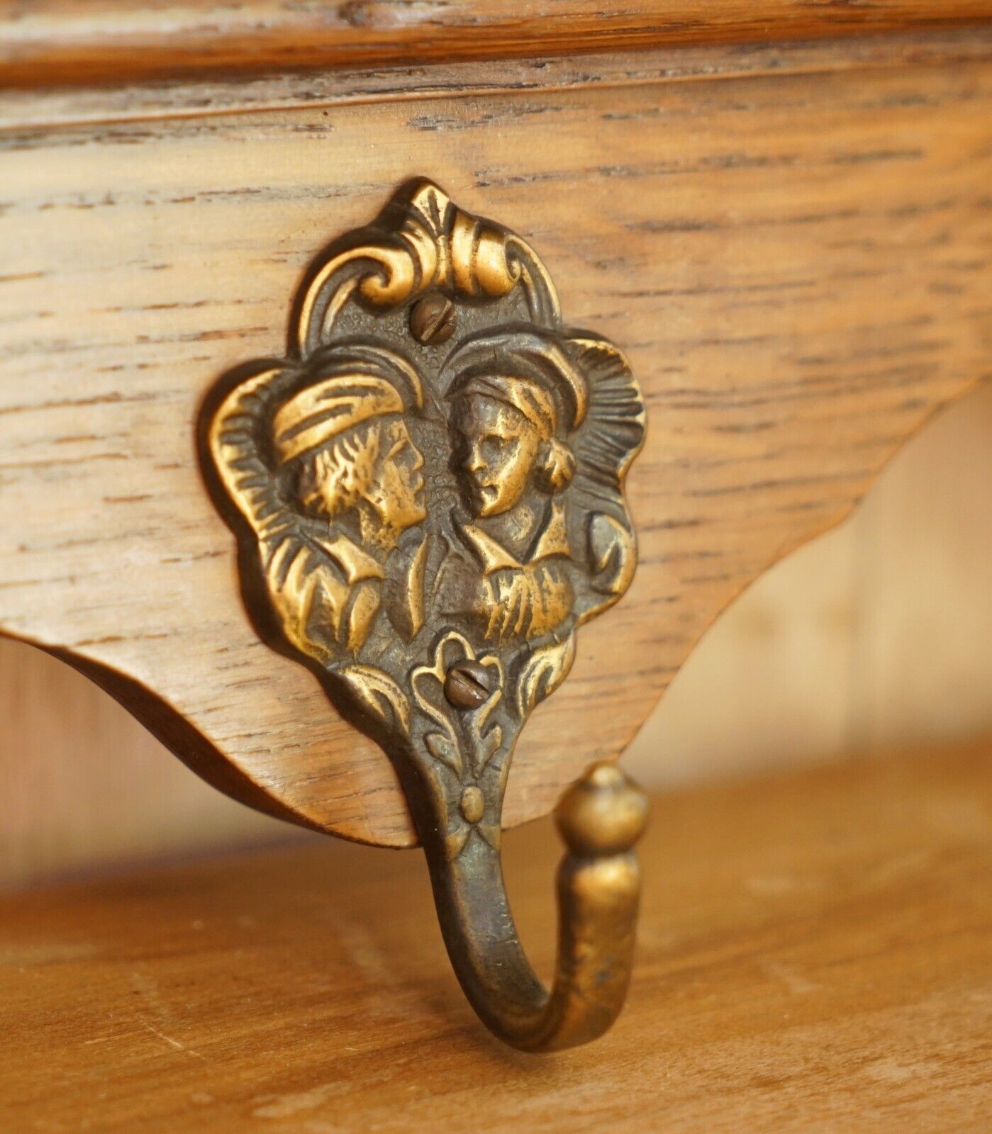 Fine Dutch Heavily Carved Oak Coat Hat Scarf Wall Rack Hanger Romantic Hooks photo vintage