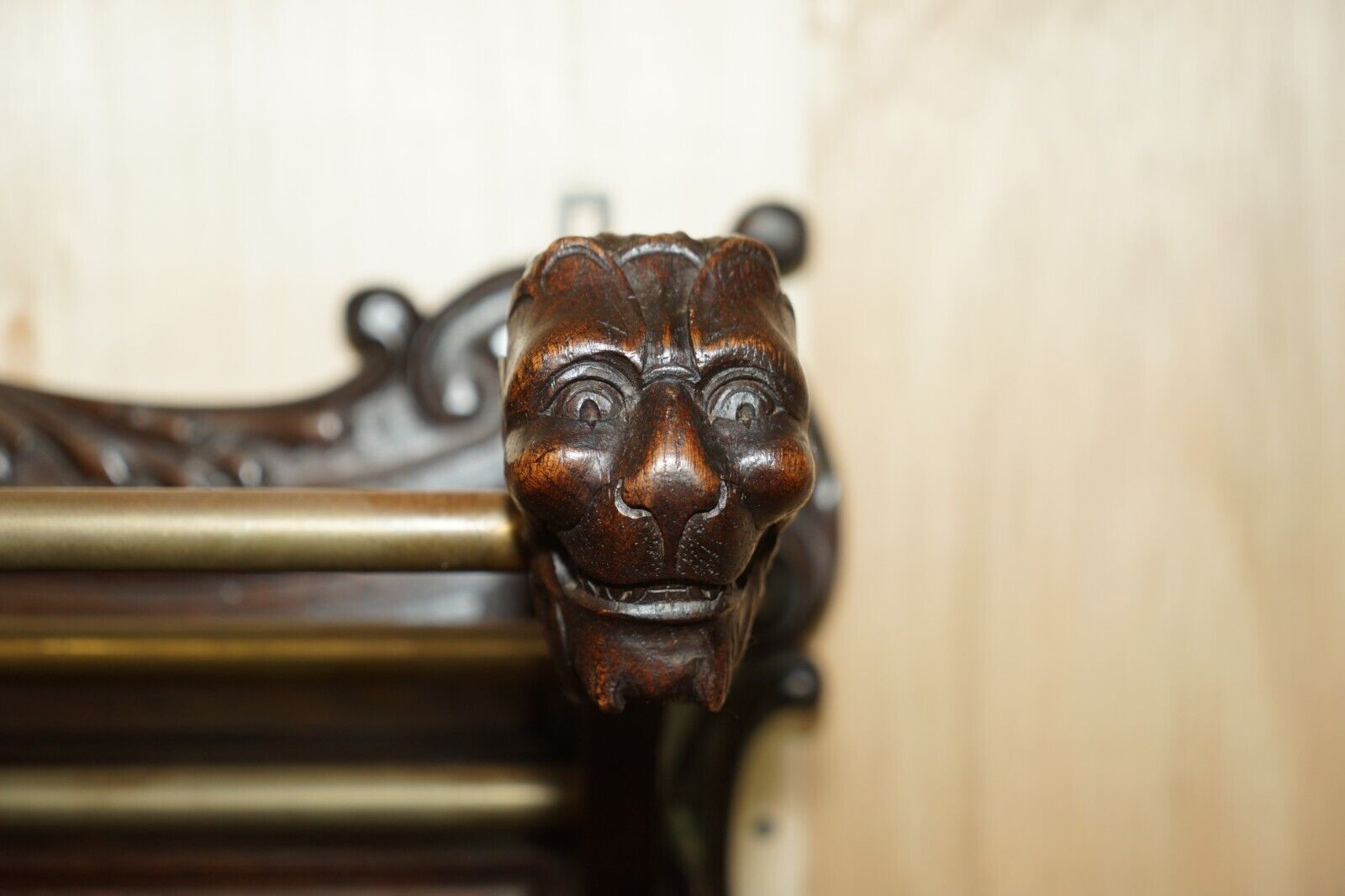 Large Antique Dutch Fine Carved Oak Coat Hat Scarf Wall Rack Hanger Cherub Hooks photo buy