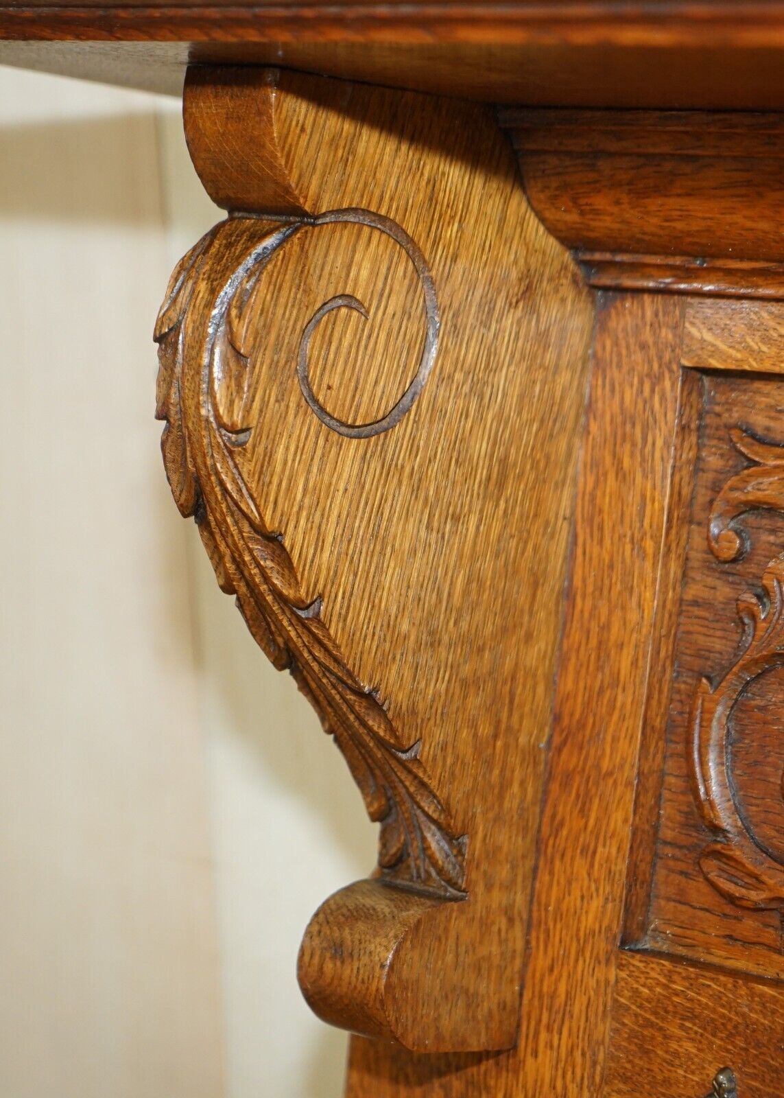 Fine Dutch Heavily Carved Oak Coat Hat Scarf Wall Rack Hanger Lion Head Carved photo buy