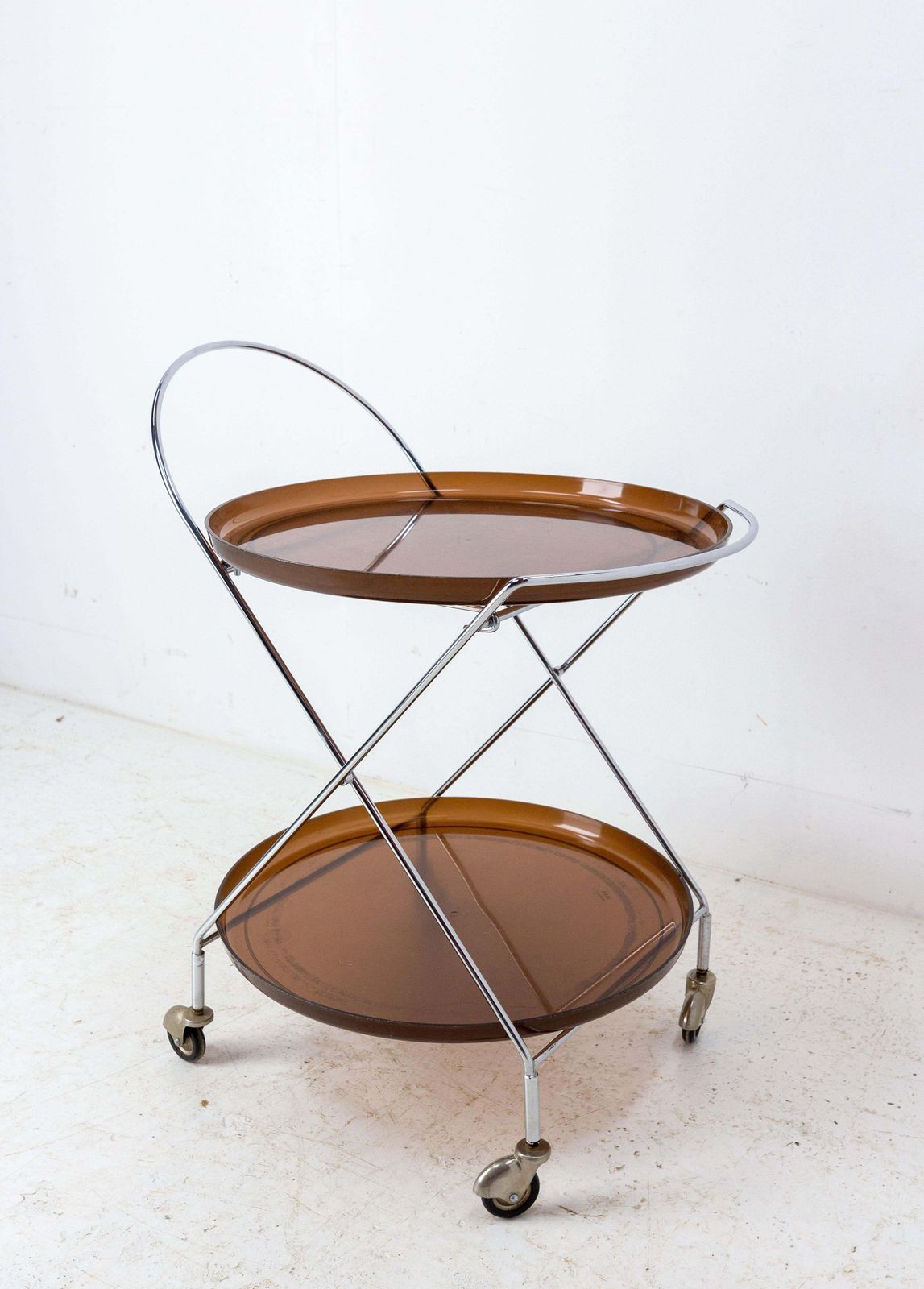 Bar Cart Drinks Cocktail Smoked Lucite And Chrome Table Foldable Trolley, 1977 photo for sale