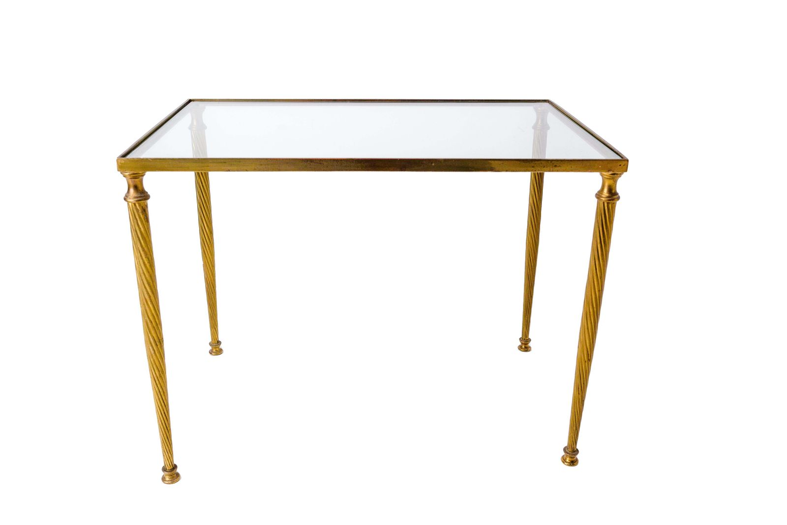 Salontafel Mid-Century Glas en Verguld Messing met Gedraaide Poten, Frankrijk 1960 photo furniture